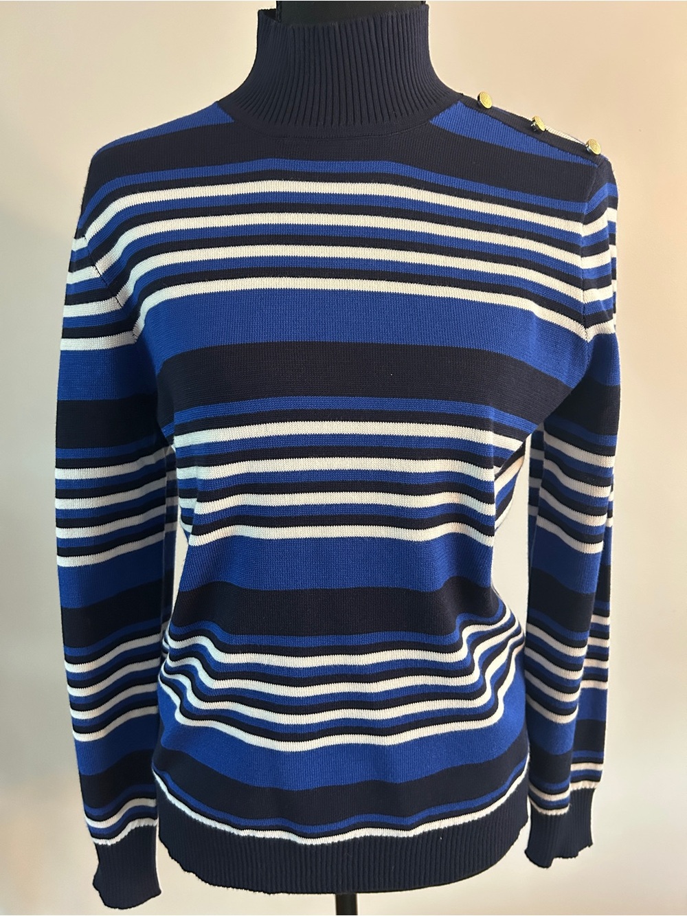 Love Scarlett Navy, Royal Blue & White Striped Turtleneck Sweater